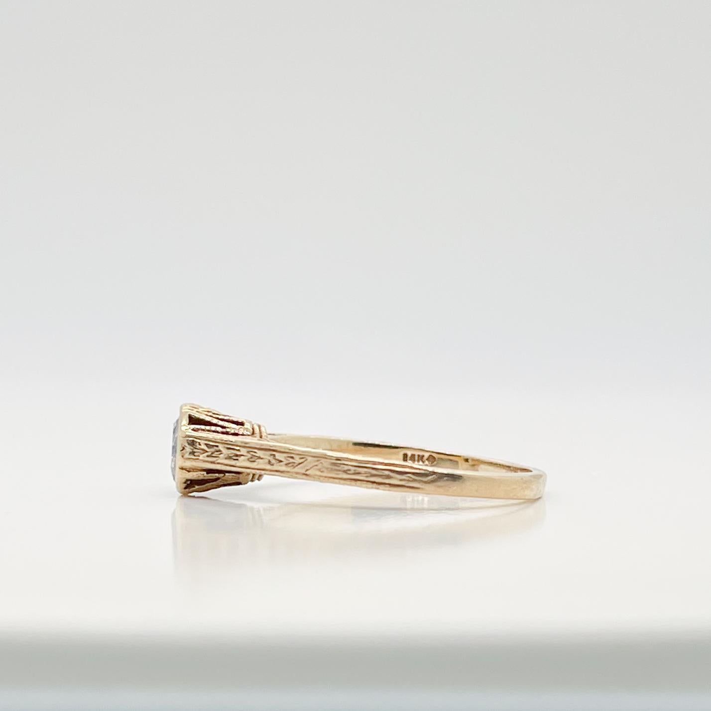 Art Deco Style 14 Karat Gold & Diamond Solitaire Ring For Sale 4