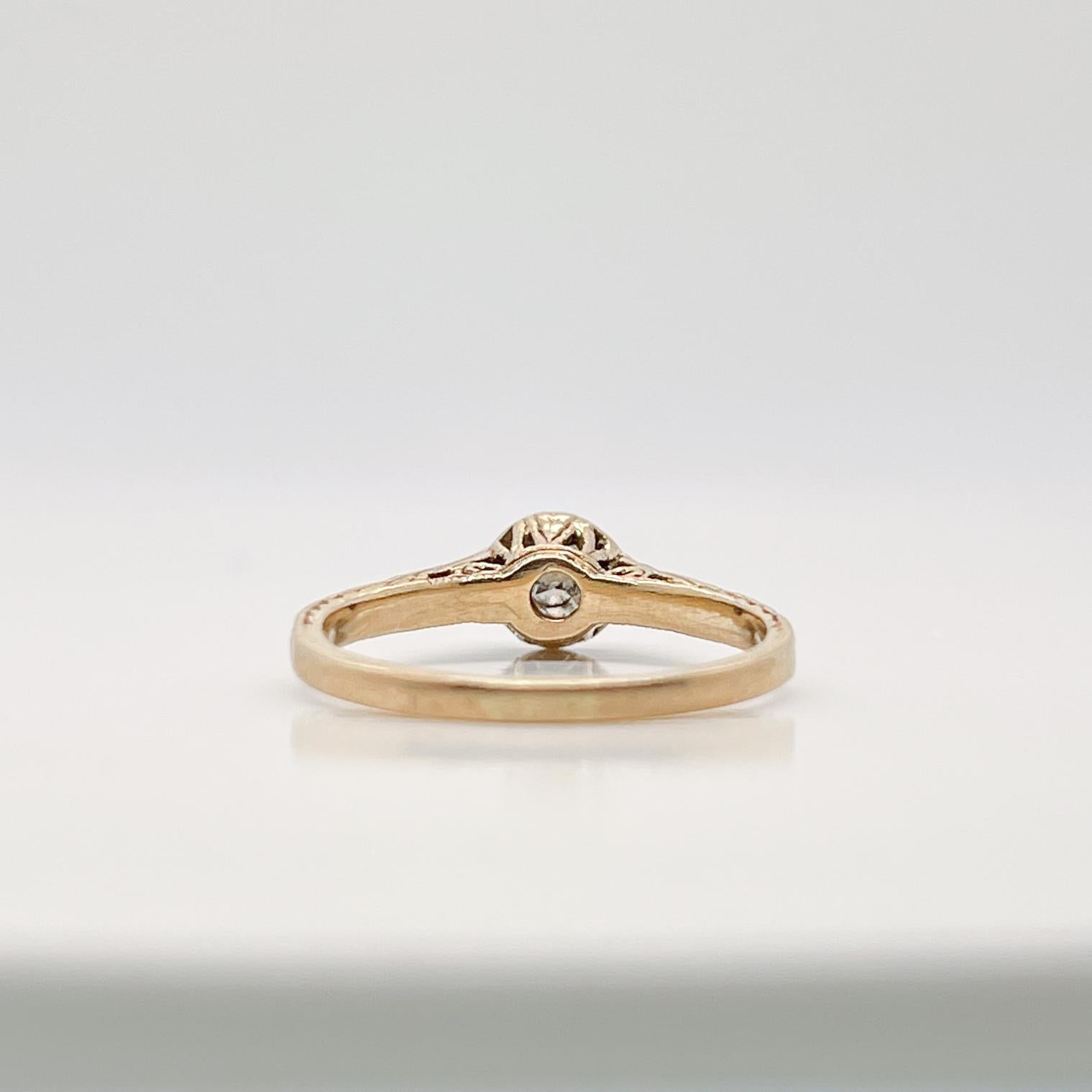 Art Deco Style 14 Karat Gold & Diamond Solitaire Ring For Sale 5
