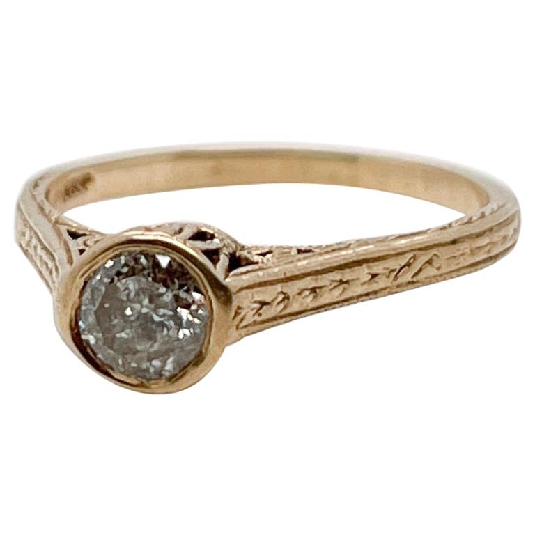 Art Deco Style 14 Karat Gold & Diamond Solitaire Ring
