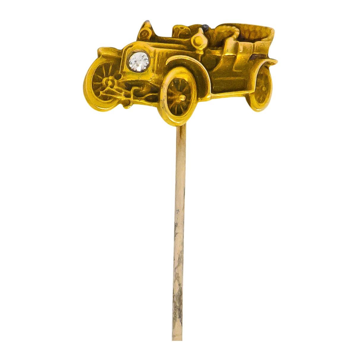 Ford Modell T Classic Car Stickpin, Edwardianischer Diamant 14 Karat Gold im Angebot