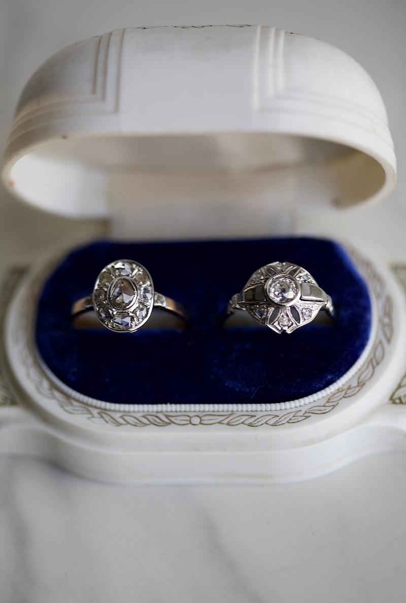 Edwardian Diamant-Cluster-Ring aus 14 Karat Roségold und Silber für Damen oder Herren