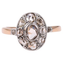Edwardian Diamond 14k Rose Gold Silver Cluster Ring