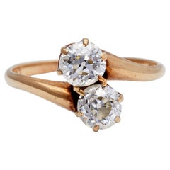 Edwardian Diamond 14k Rose Gold Toi et Moi Ring