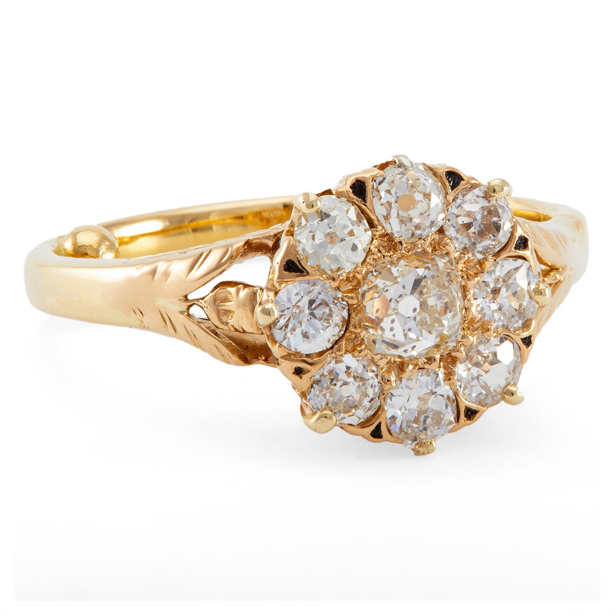 Women's or Men's Edwardian Diamond 14k Yellow Gold Cluster Ring