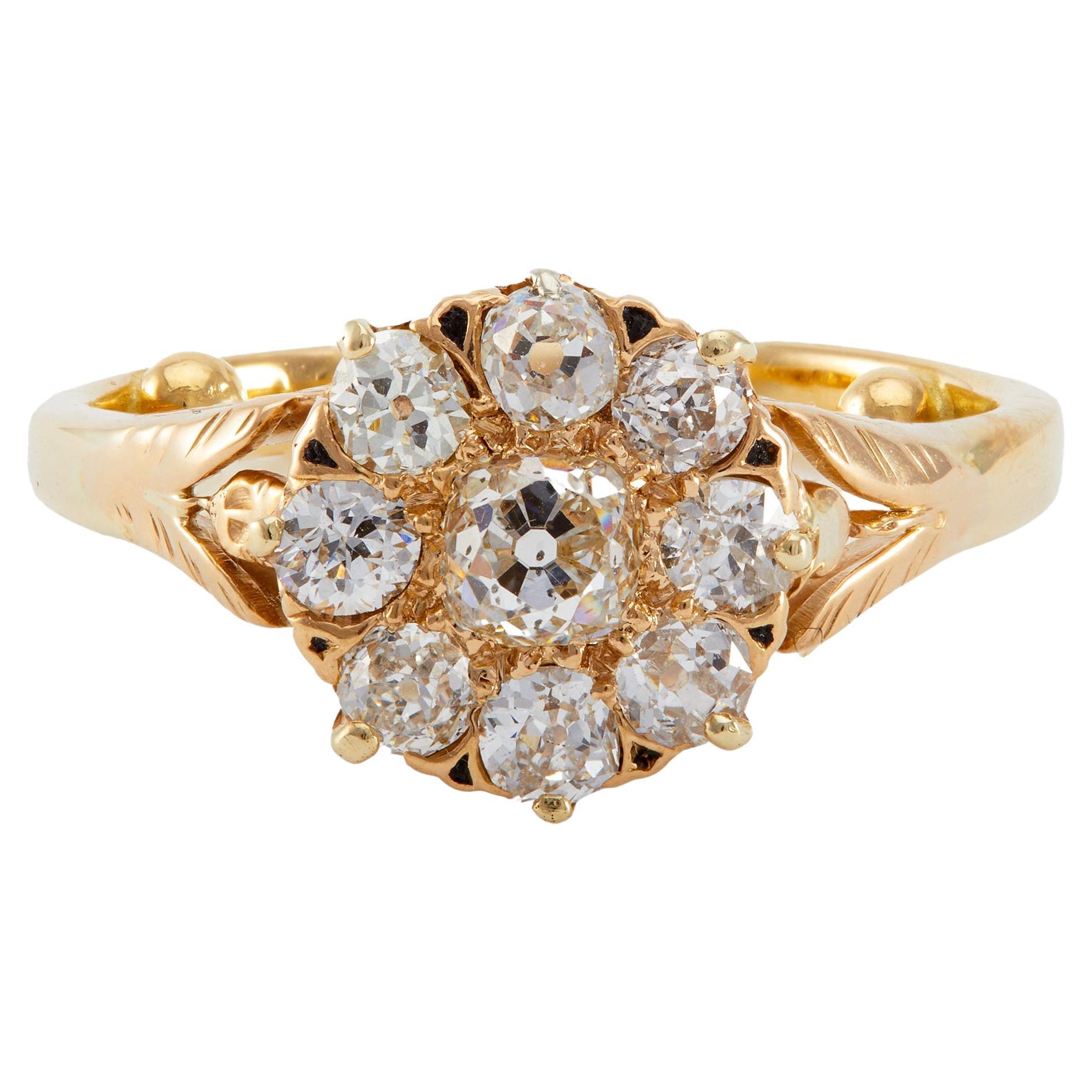 Edwardian Diamond 14k Yellow Gold Cluster Ring