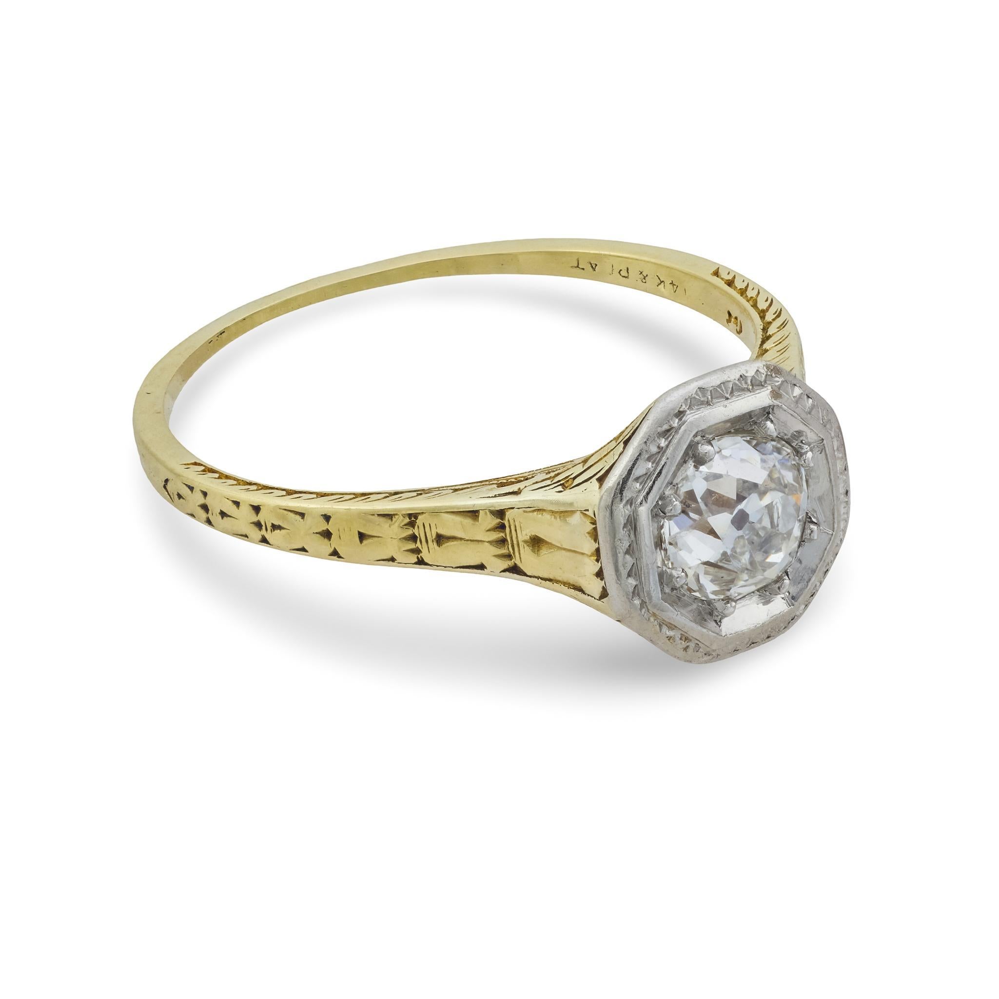 Edwardianischer Diamant 14k Gelbgold Verlobungsring Solitär Damen im Angebot