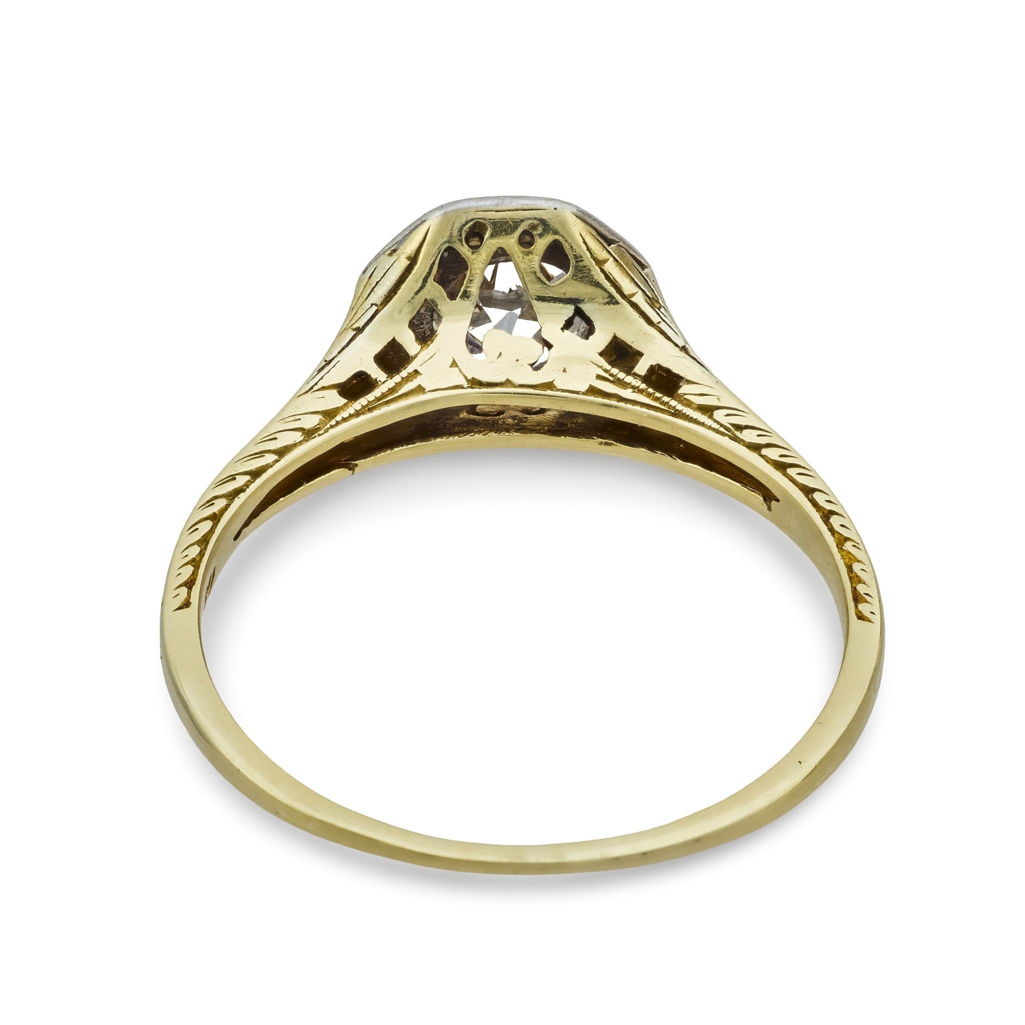 Edwardianischer Diamant 14k Gelbgold Verlobungsring Solitär im Angebot 2