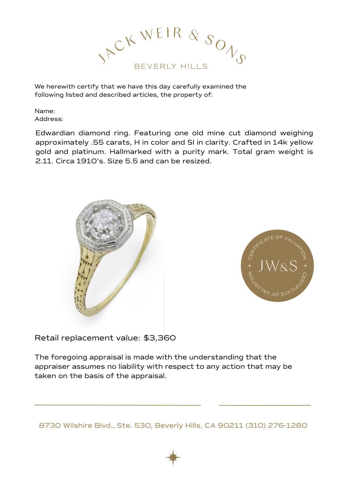 Edwardianischer Diamant 14k Gelbgold Verlobungsring Solitär im Angebot 3