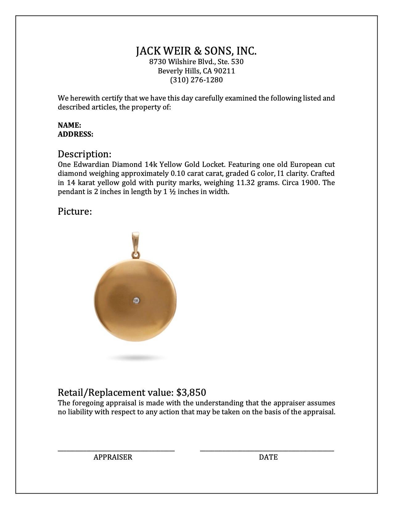 Women's or Men's Edwardian Diamond 14k Yellow Gold Locket For Sale