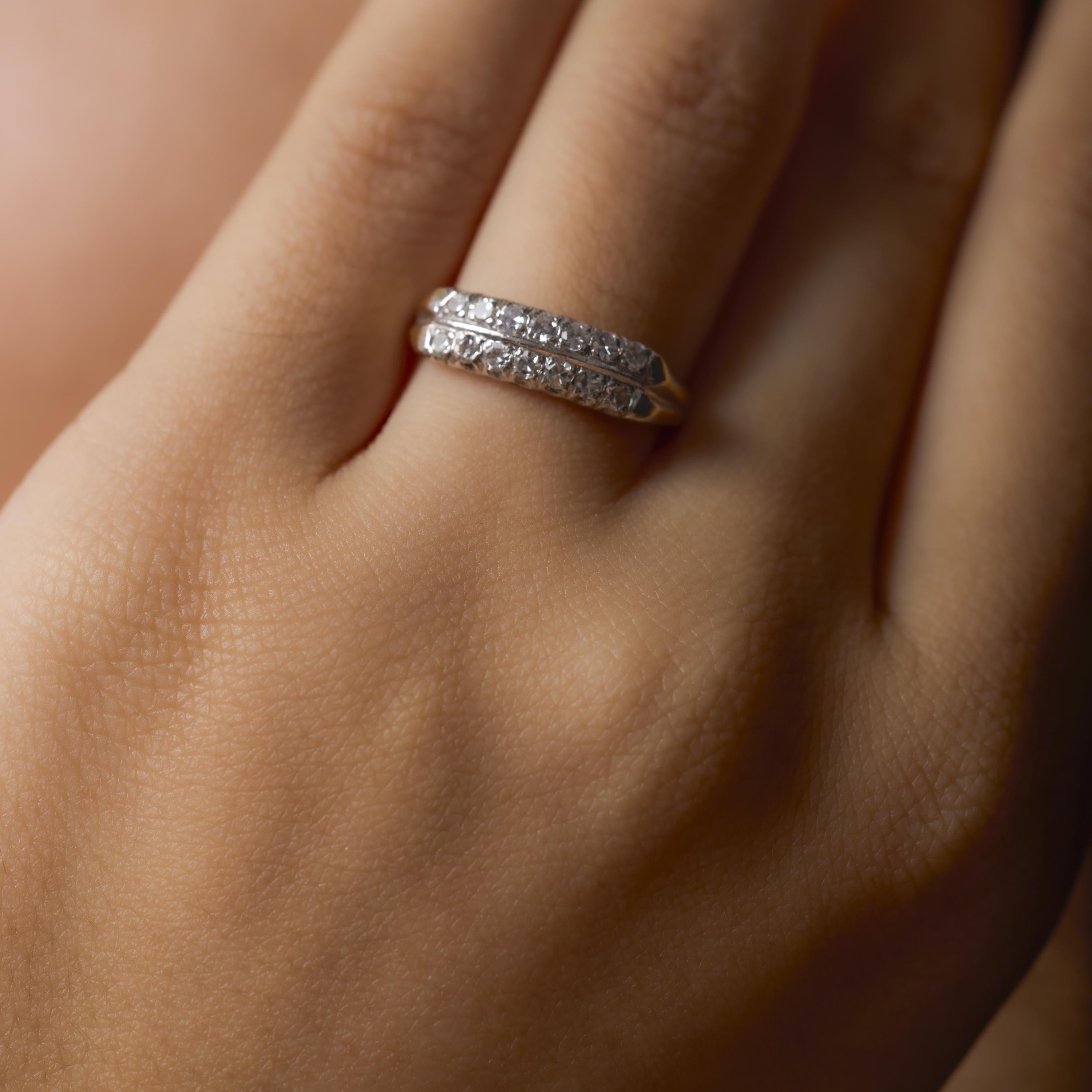 Edwardian diamond 14k yellow gold wedding band Corte único en venta