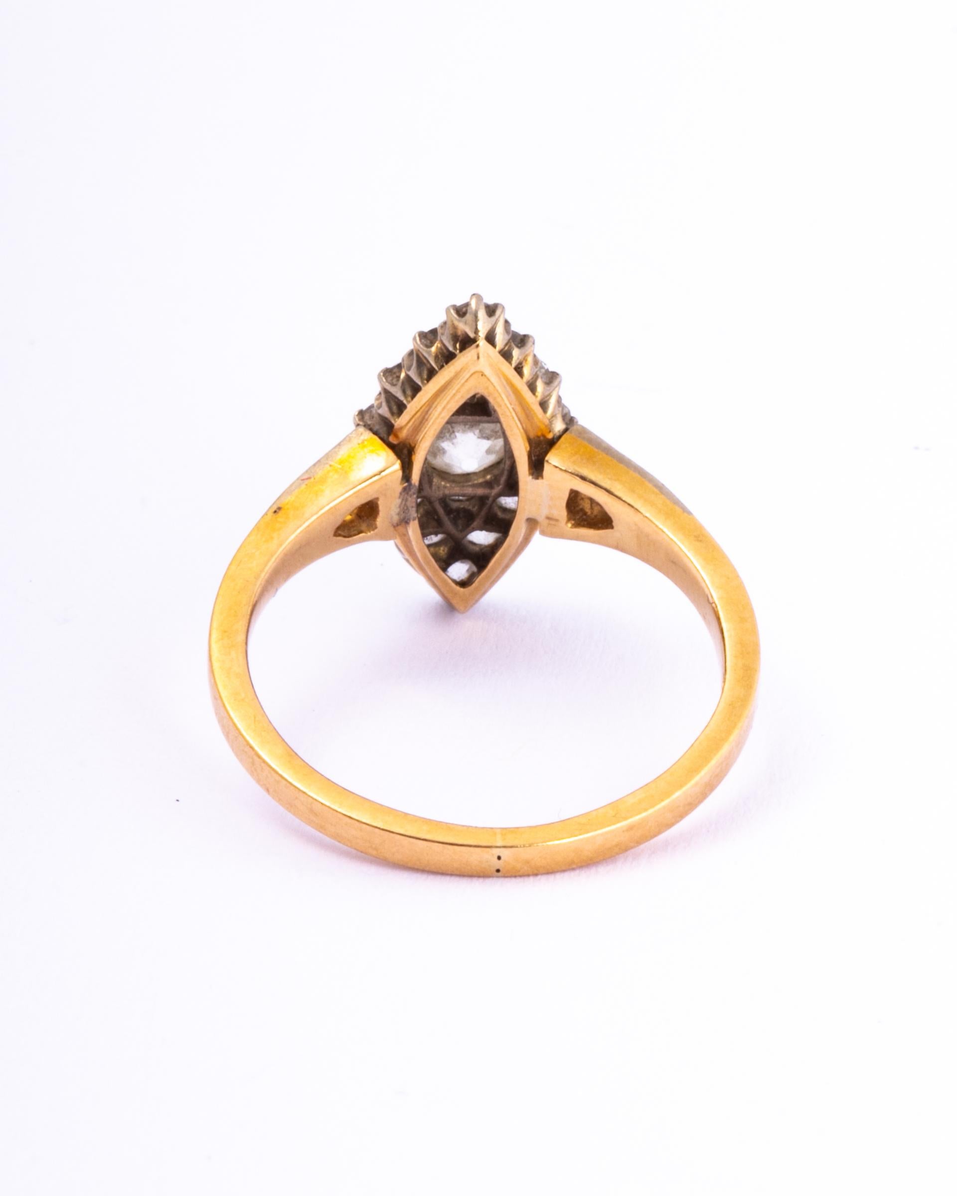 Edwardian Diamond, 18 Carat Gold and Platinum Marquise Ring In Good Condition For Sale In Chipping Campden, GB