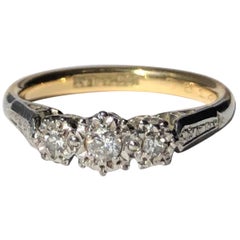 Antique Edwardian Diamond, 18 Carat Gold and Platinum Three-Stone Ring