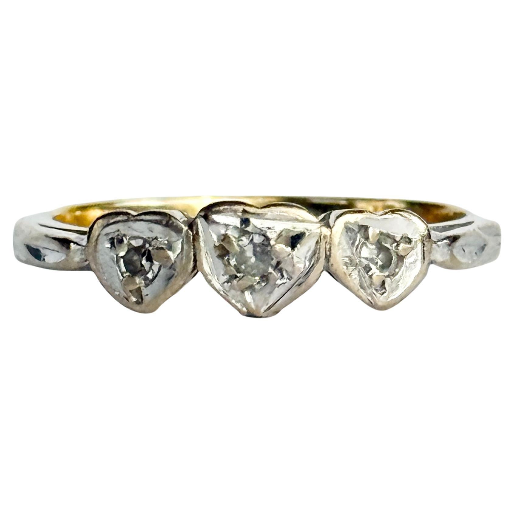 Anello cuore in oro 18 carati con diamante edoardiano in vendita