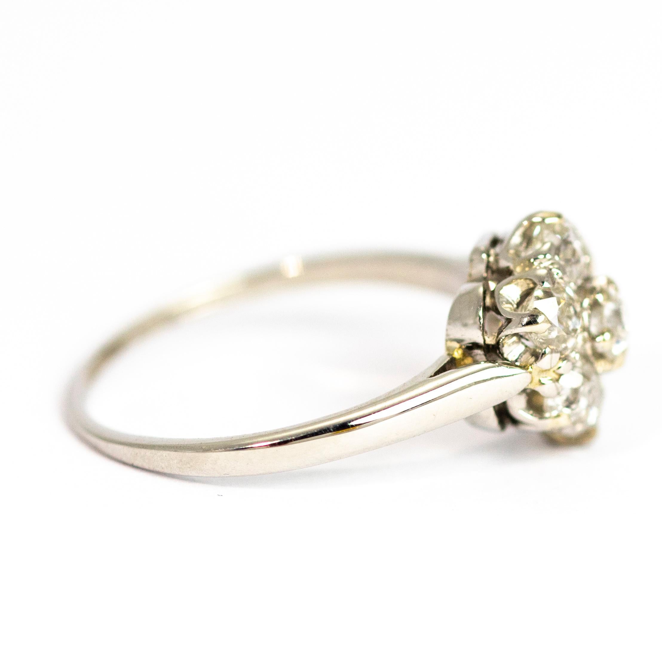 Edwardian Diamond 18 Carat White Gold Cluster Ring 1