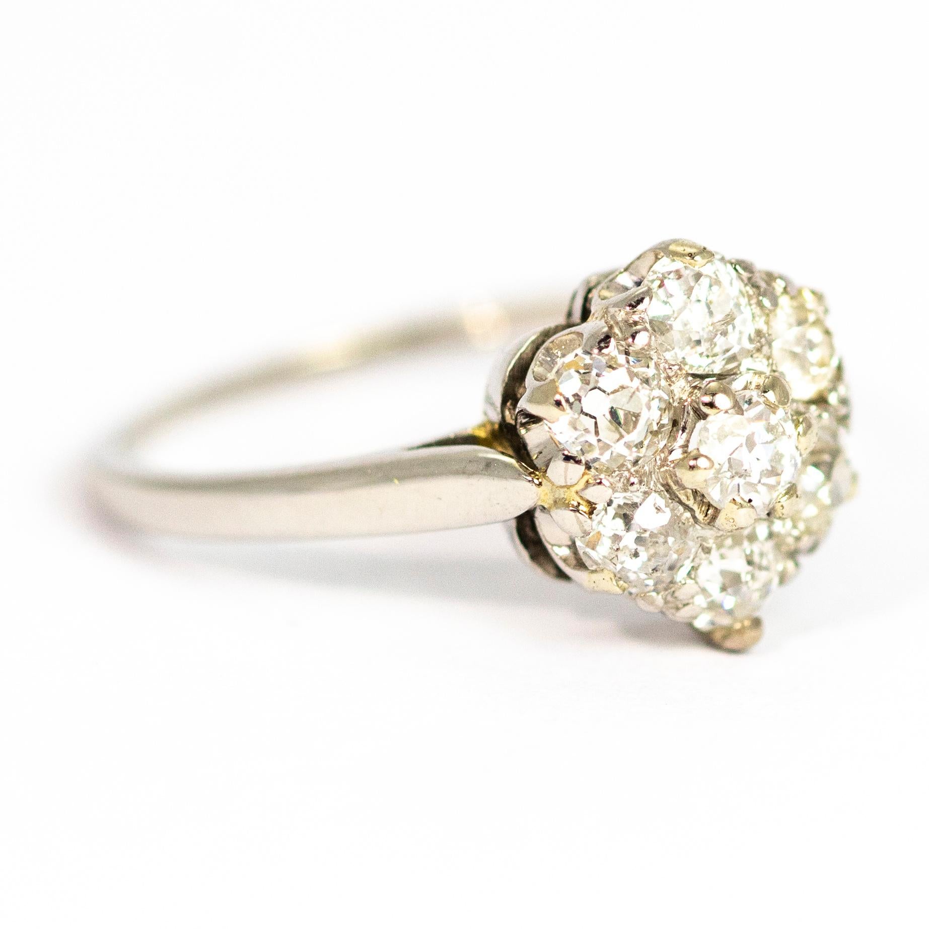 Edwardian Diamond 18 Carat White Gold Cluster Ring 2