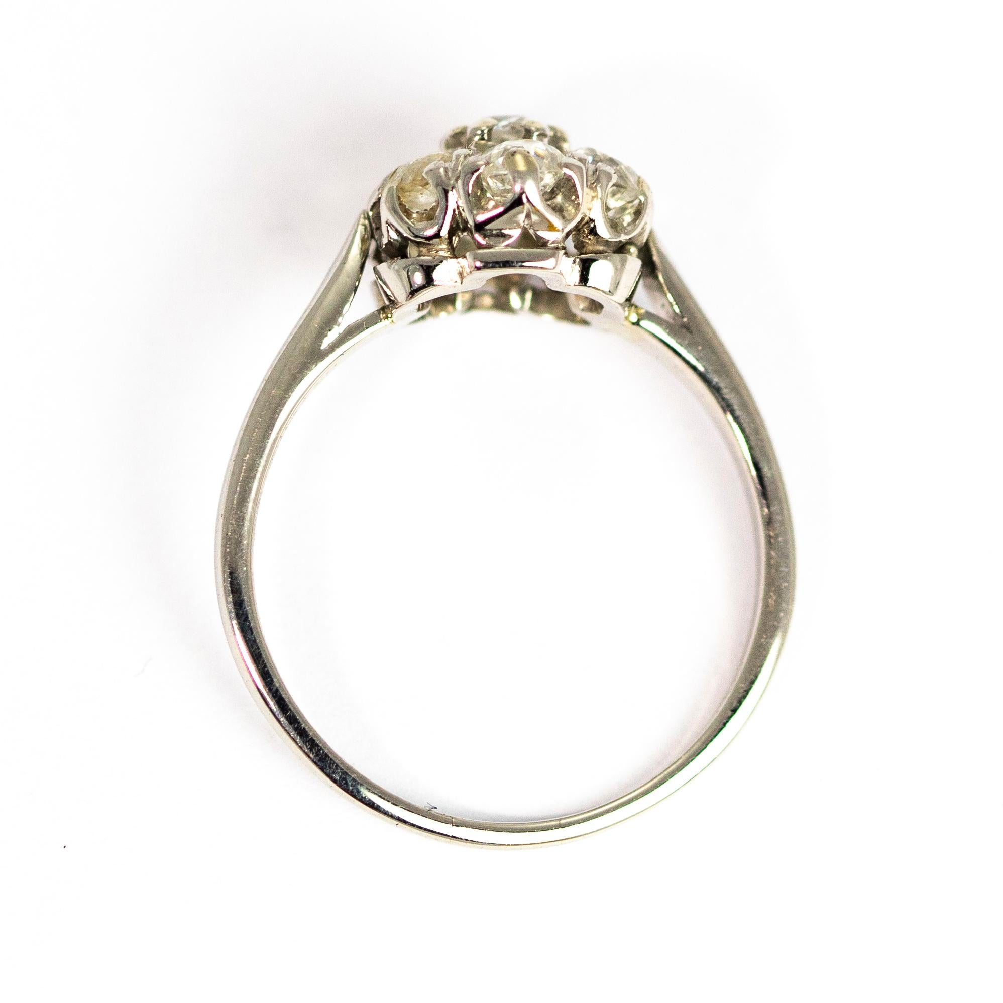 Edwardian Diamond 18 Carat White Gold Cluster Ring 3