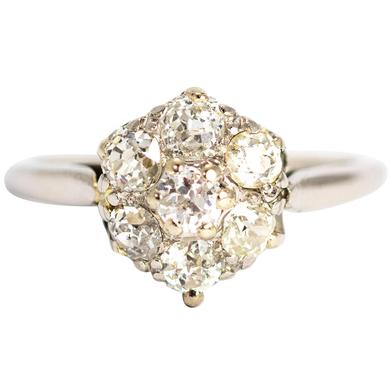 Edwardian Diamond 18 Carat White Gold Cluster Ring
