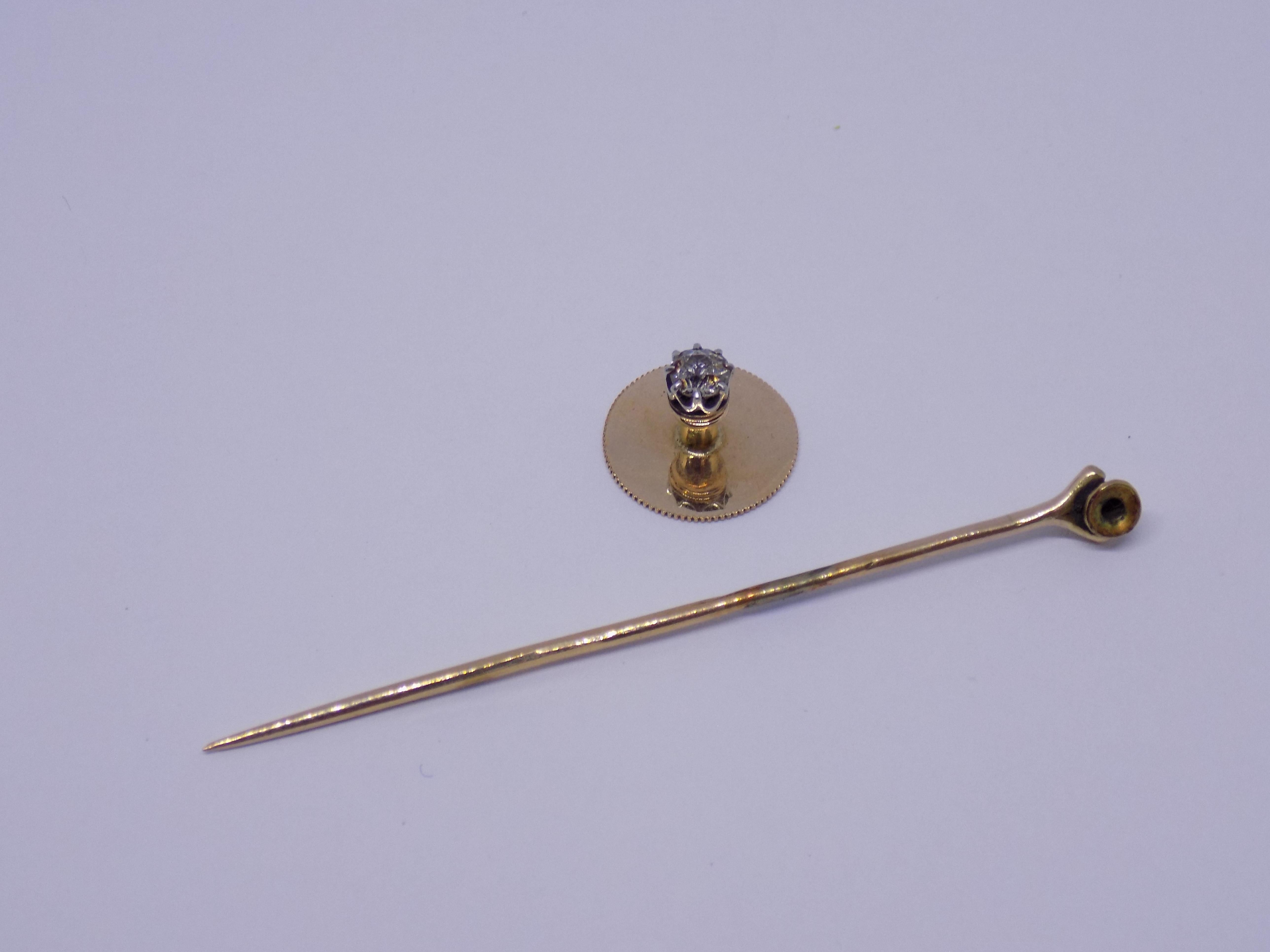 Edwardian Diamond 18 Karat Gold shirt stud stick pin In Good Condition For Sale In Boston, Lincolnshire