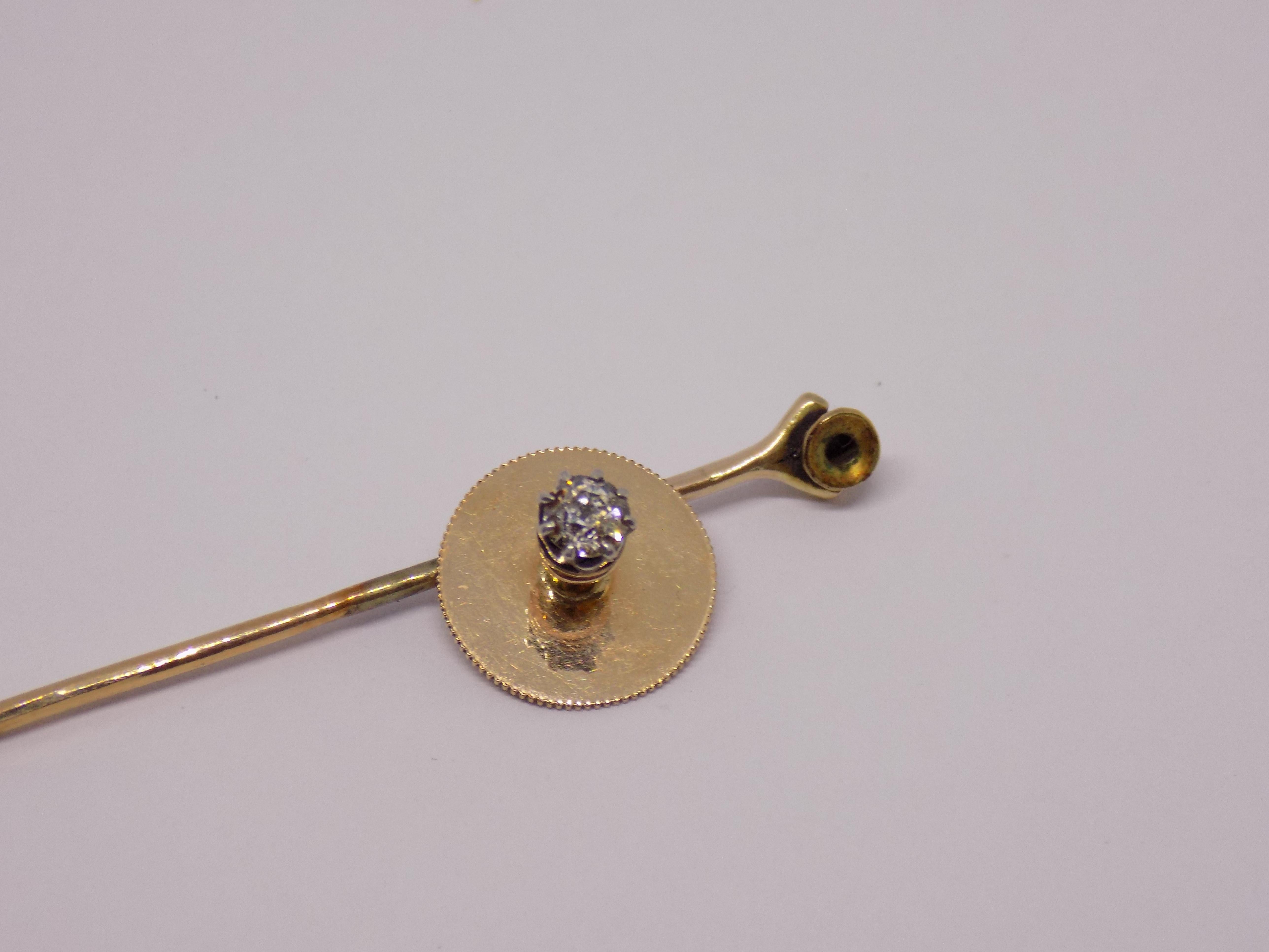 Women's or Men's Edwardian Diamond 18 Karat Gold shirt stud stick pin For Sale