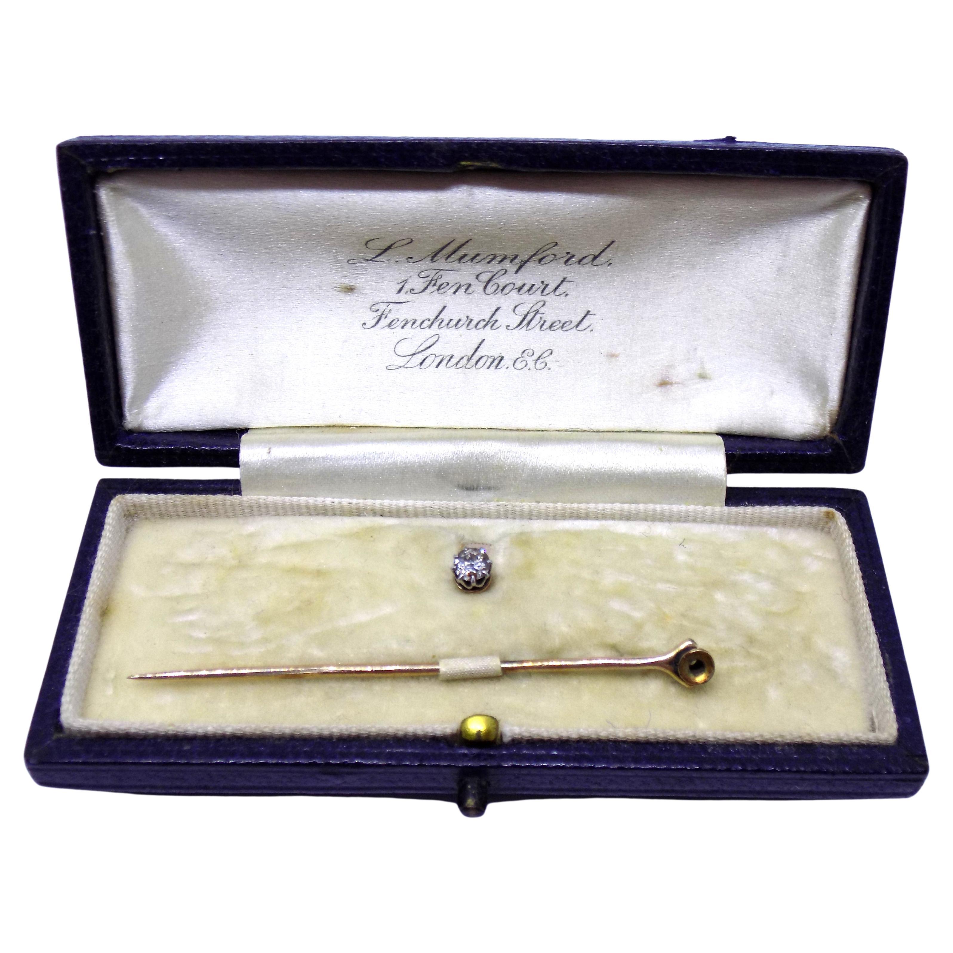 Edwardian Diamond 18 Karat Gold shirt stud stick pin For Sale