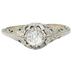 Antique Edwardian Diamond 18 Karat White Gold Butterfly Engagement Ring