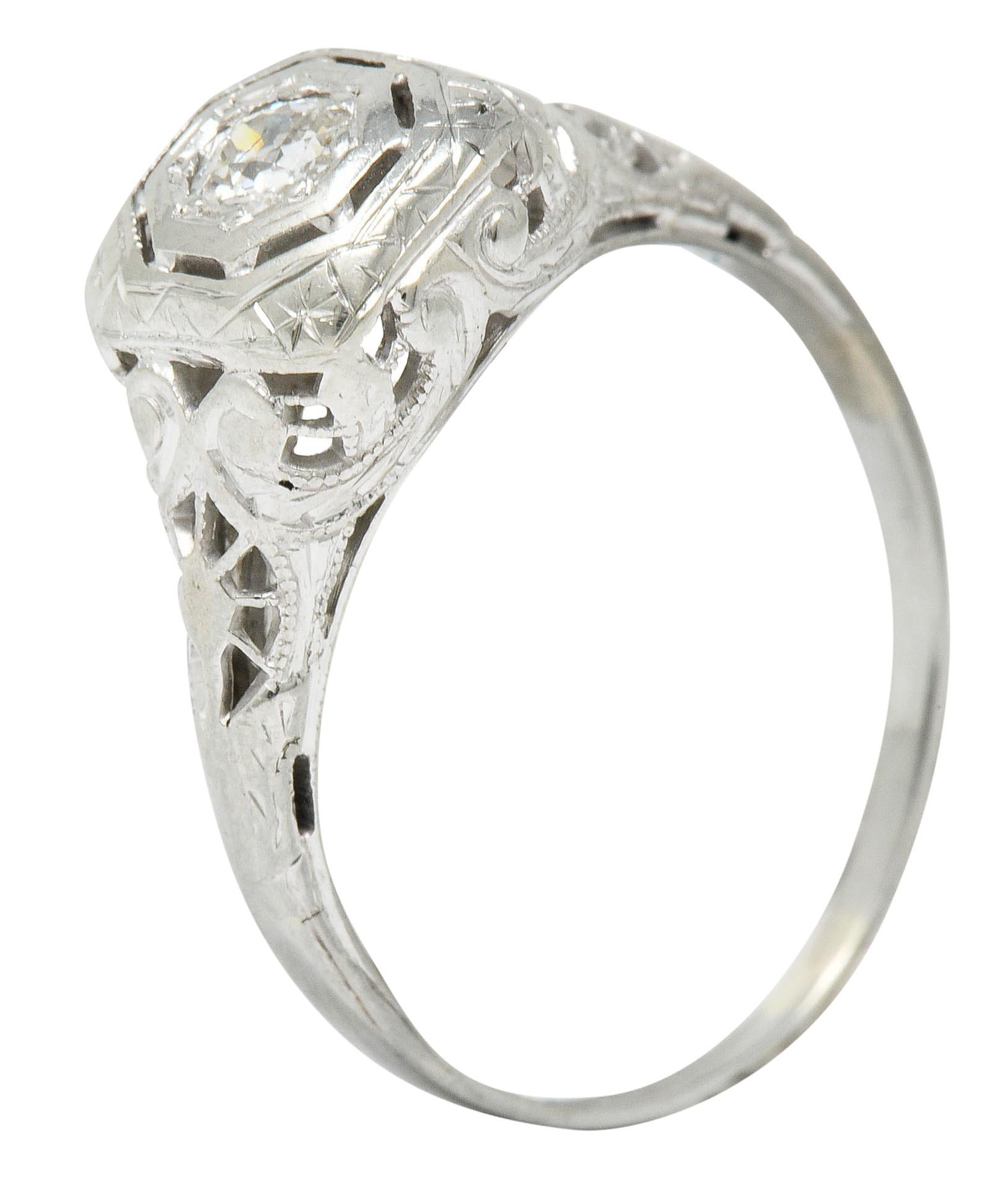 Edwardian Diamond 18 Karat White Gold Engagement Ring 1