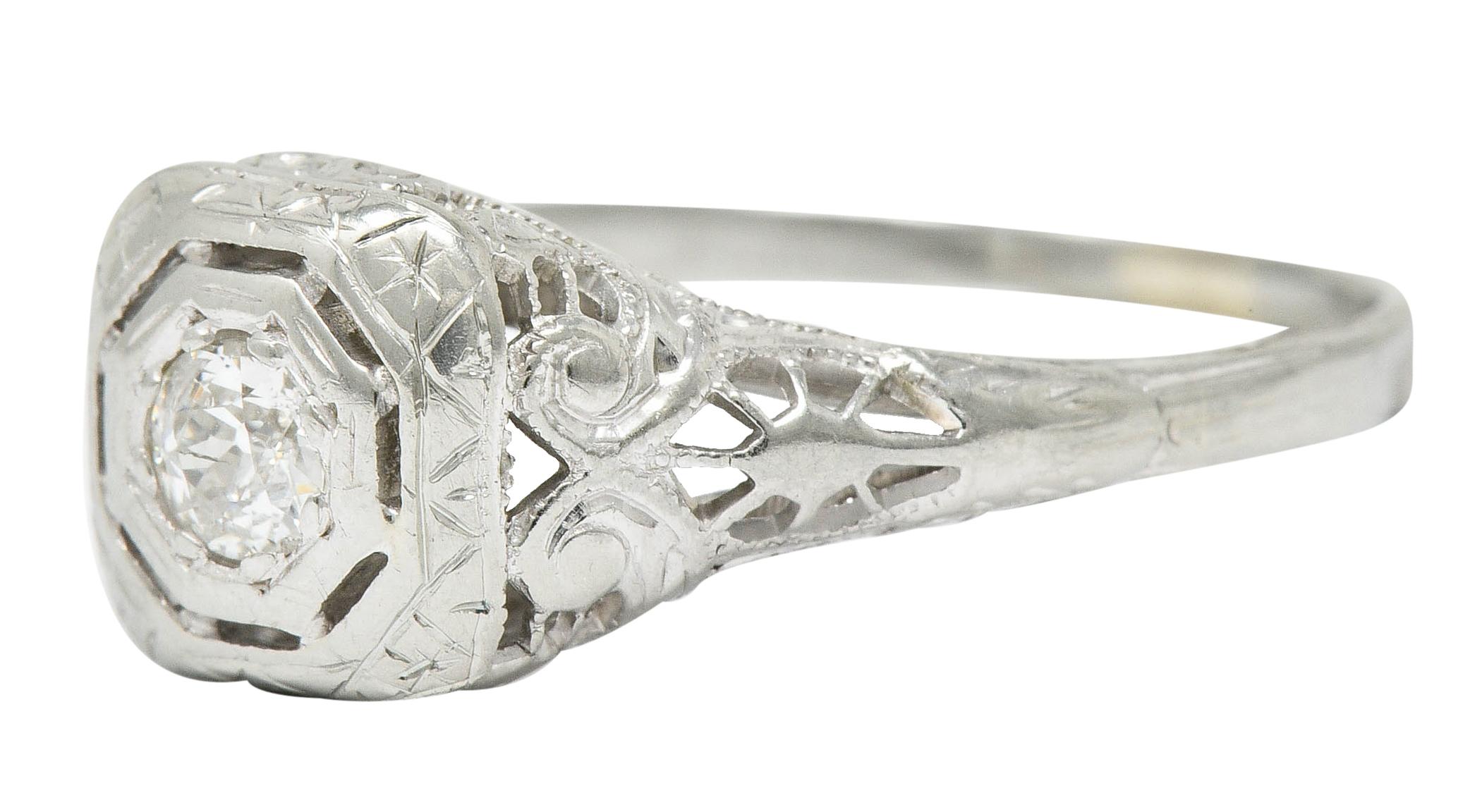 Edwardian Diamond 18 Karat White Gold Engagement Ring 2