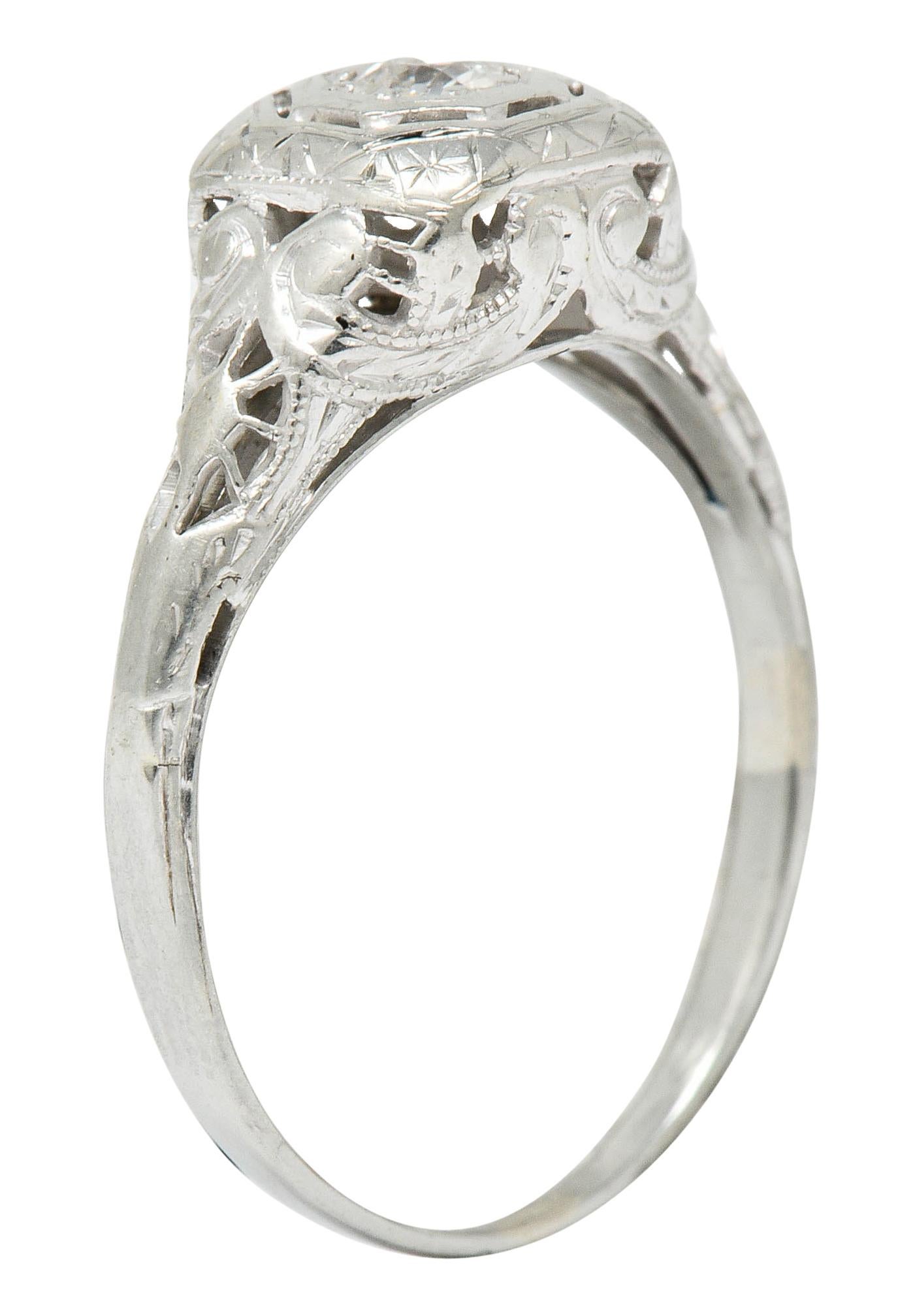 Edwardian Diamond 18 Karat White Gold Engagement Ring 4