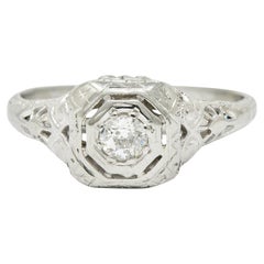 Edwardian Diamond 18 Karat White Gold Engagement Ring