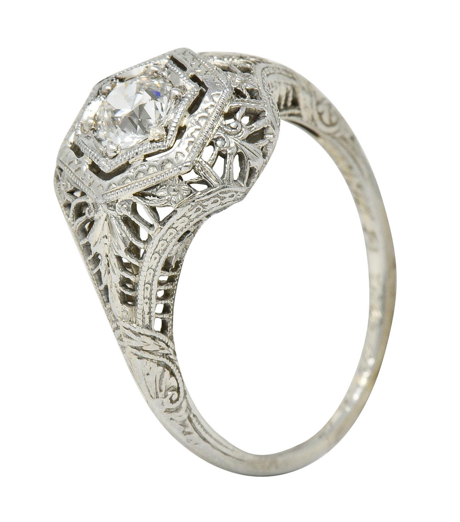 Edwardian Diamond 18 Karat White Gold Hexagonal Engagement Ring 6