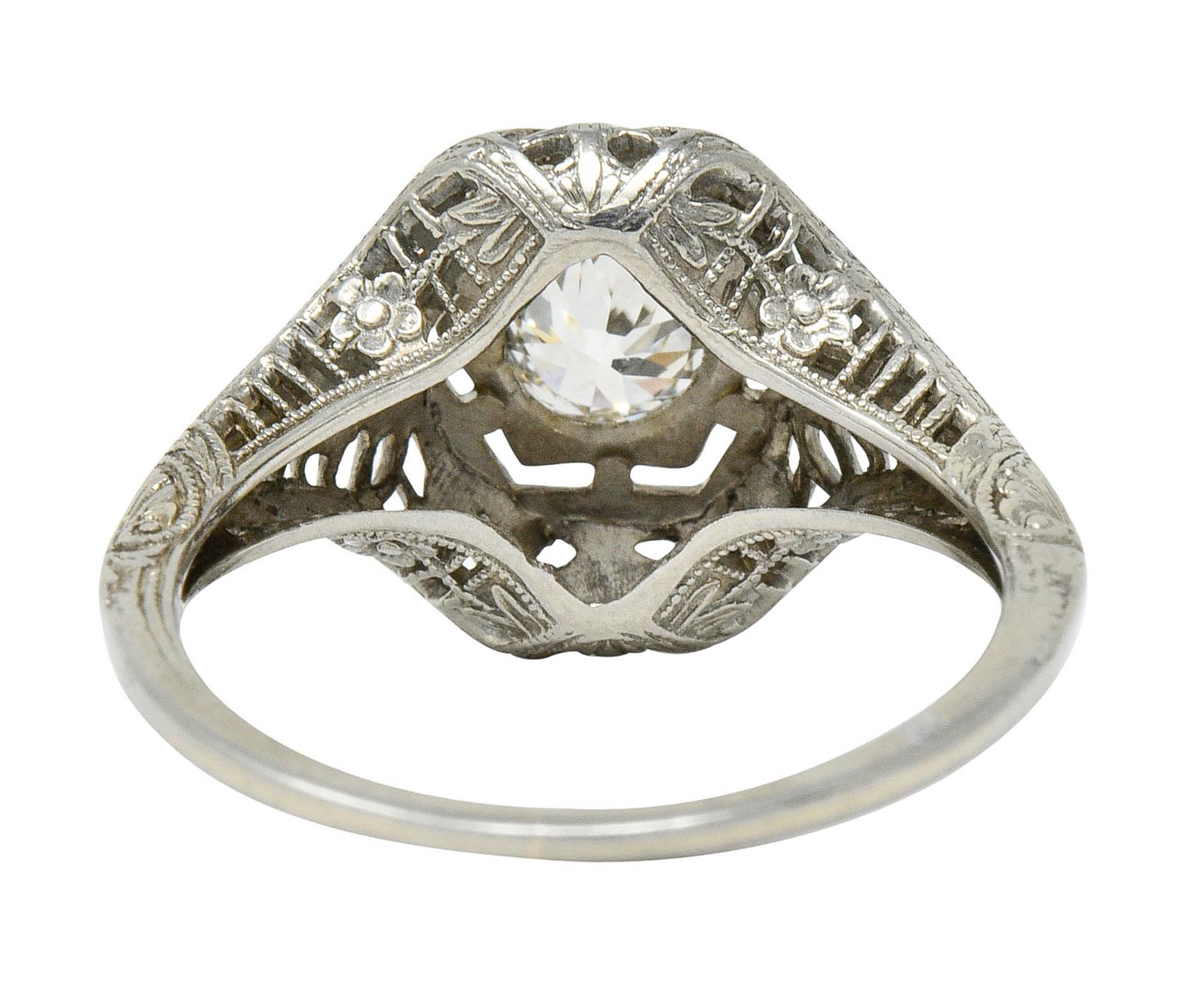 Women's or Men's Edwardian Diamond 18 Karat White Gold Hexagonal Engagement Ring