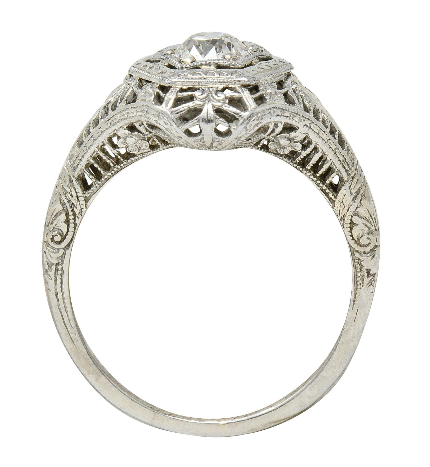 Edwardian Diamond 18 Karat White Gold Hexagonal Engagement Ring 3