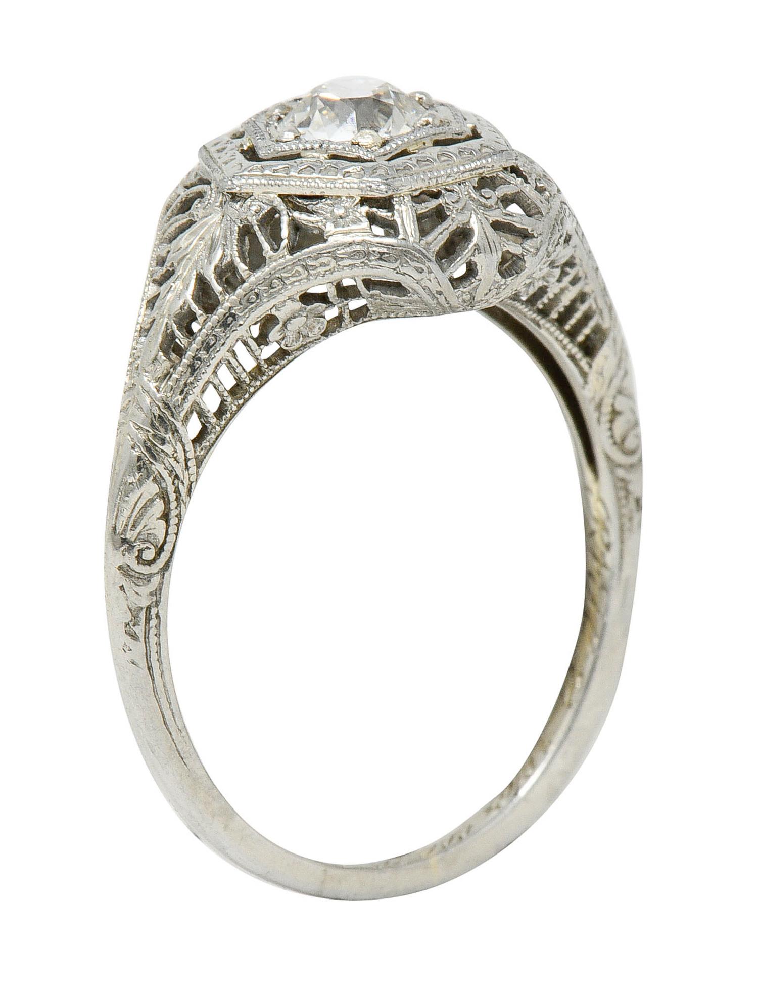 Edwardian Diamond 18 Karat White Gold Hexagonal Engagement Ring 4