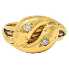 Edwardian Diamond 18 Karat Yellow Gold Antique Double Snake Band Ring