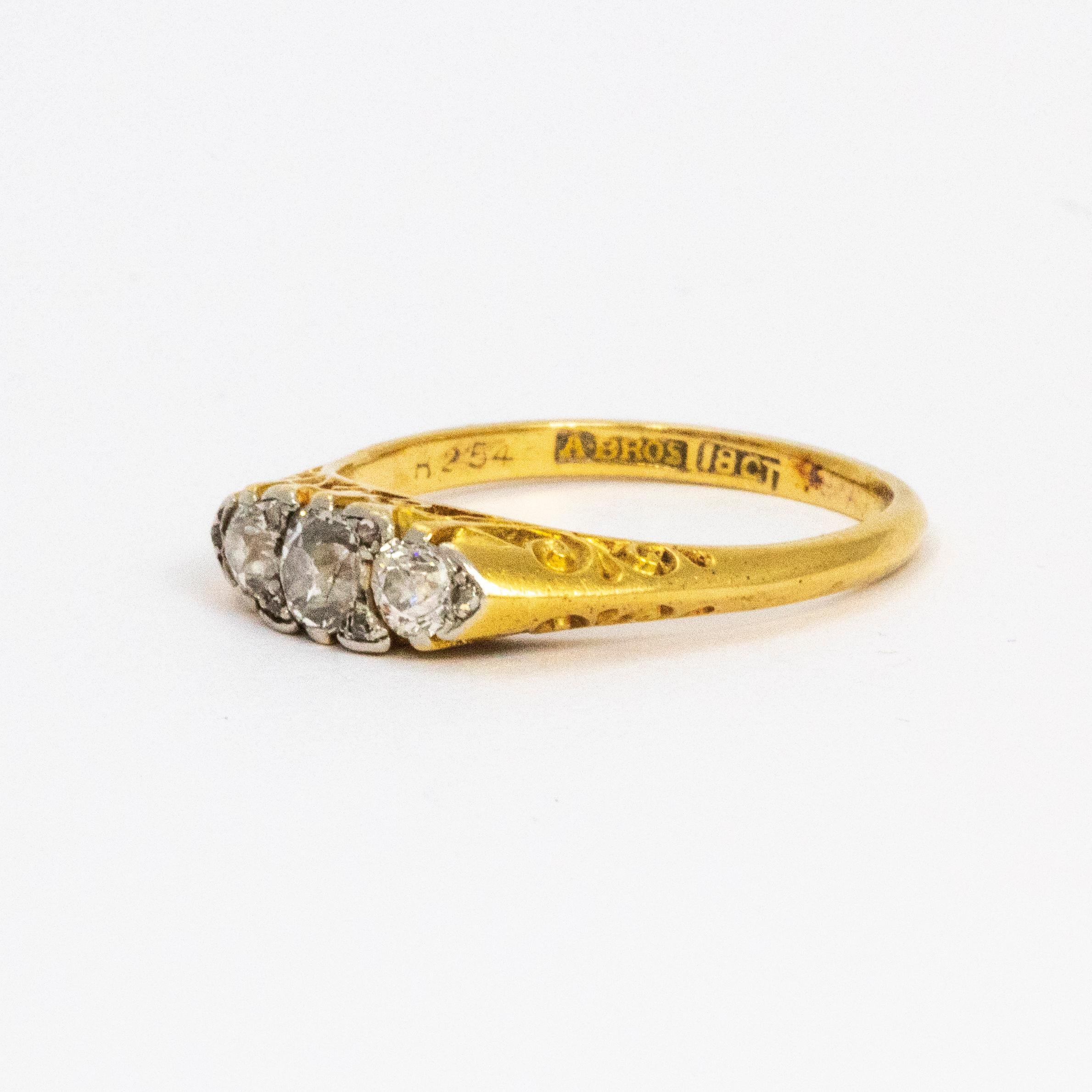 The side profile of this Edwardian ring is simply stunning, the way the scrolls travel up the shoulders to the diamonds is so beautiful.

Ring Size: N 1/2 or 7