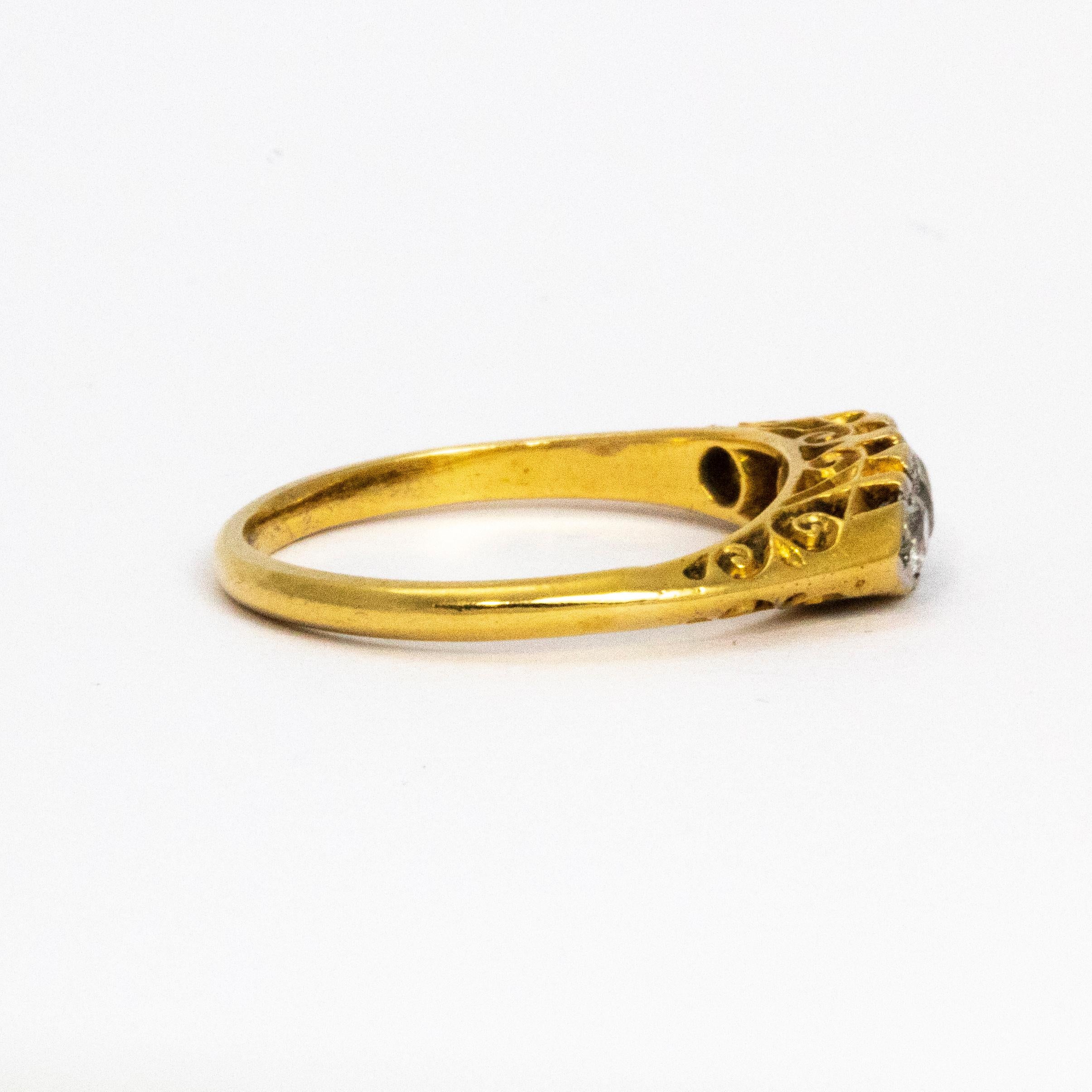 Women's Edwardian Diamond 18 Carat Gold Three Stone Ring