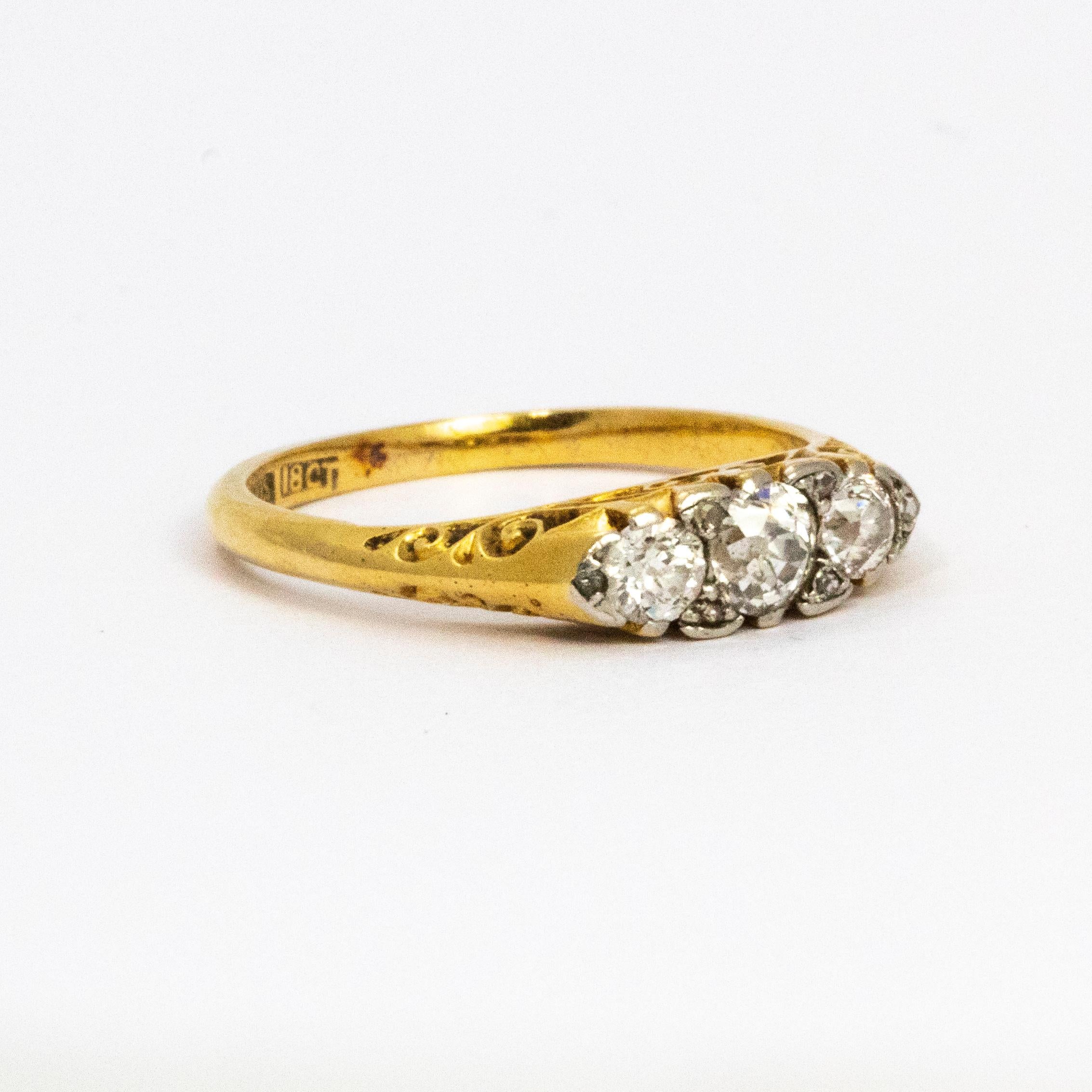 Edwardian Diamond 18 Carat Gold Three Stone Ring 1