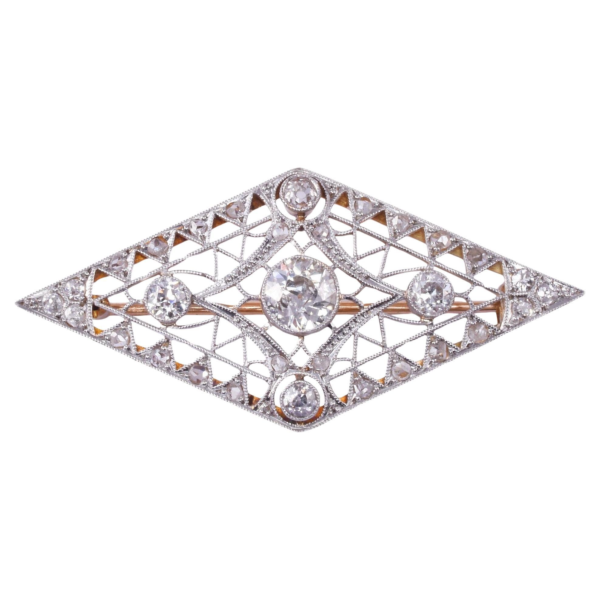 Edwardian Diamond 18K & Platinum Pin