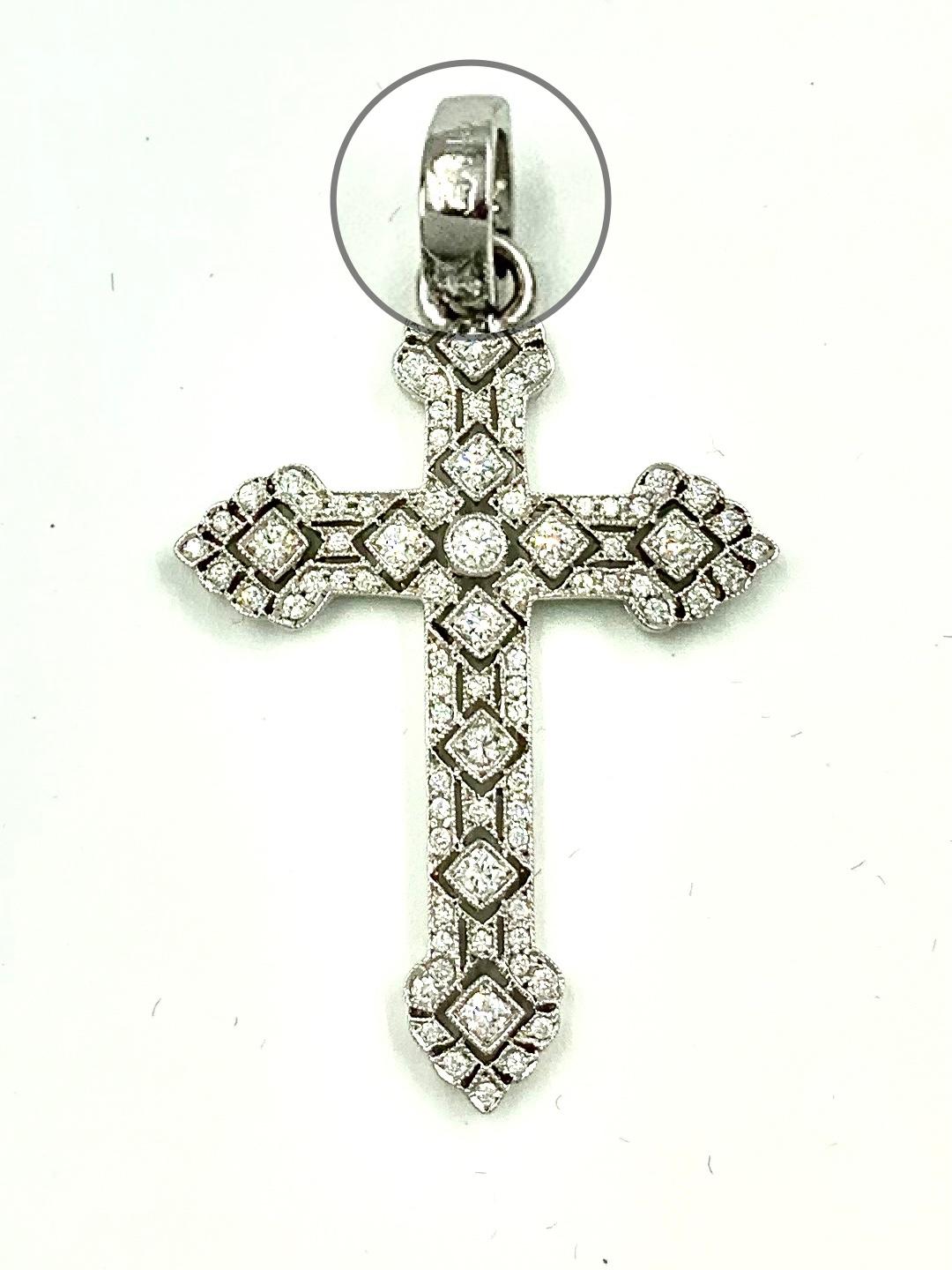 Antique Edwardian Diamond 18K White Gold Fine Reticulated Cross For Sale 2