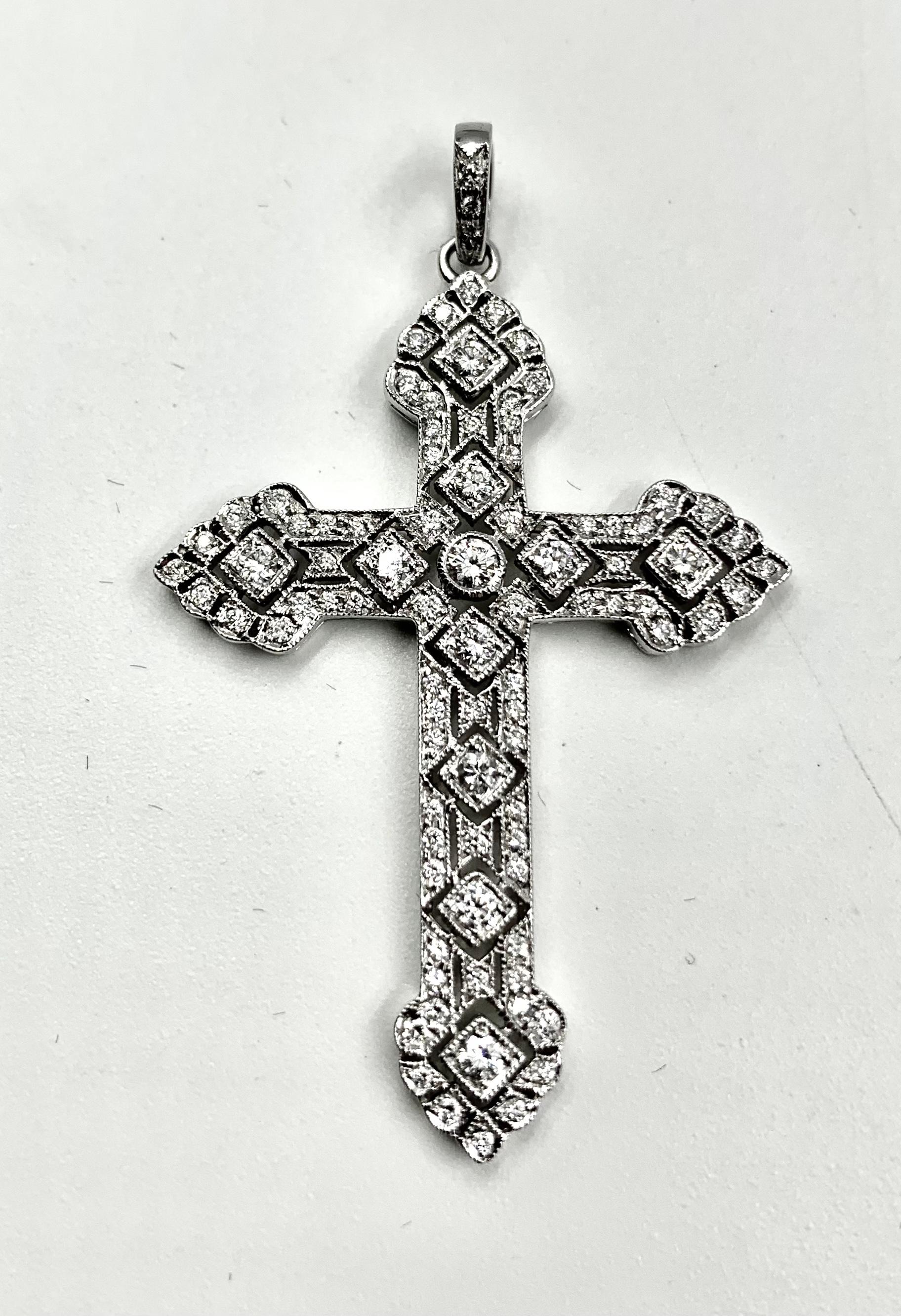 Antique Edwardian Diamond 18K White Gold Fine Reticulated Cross For Sale 4