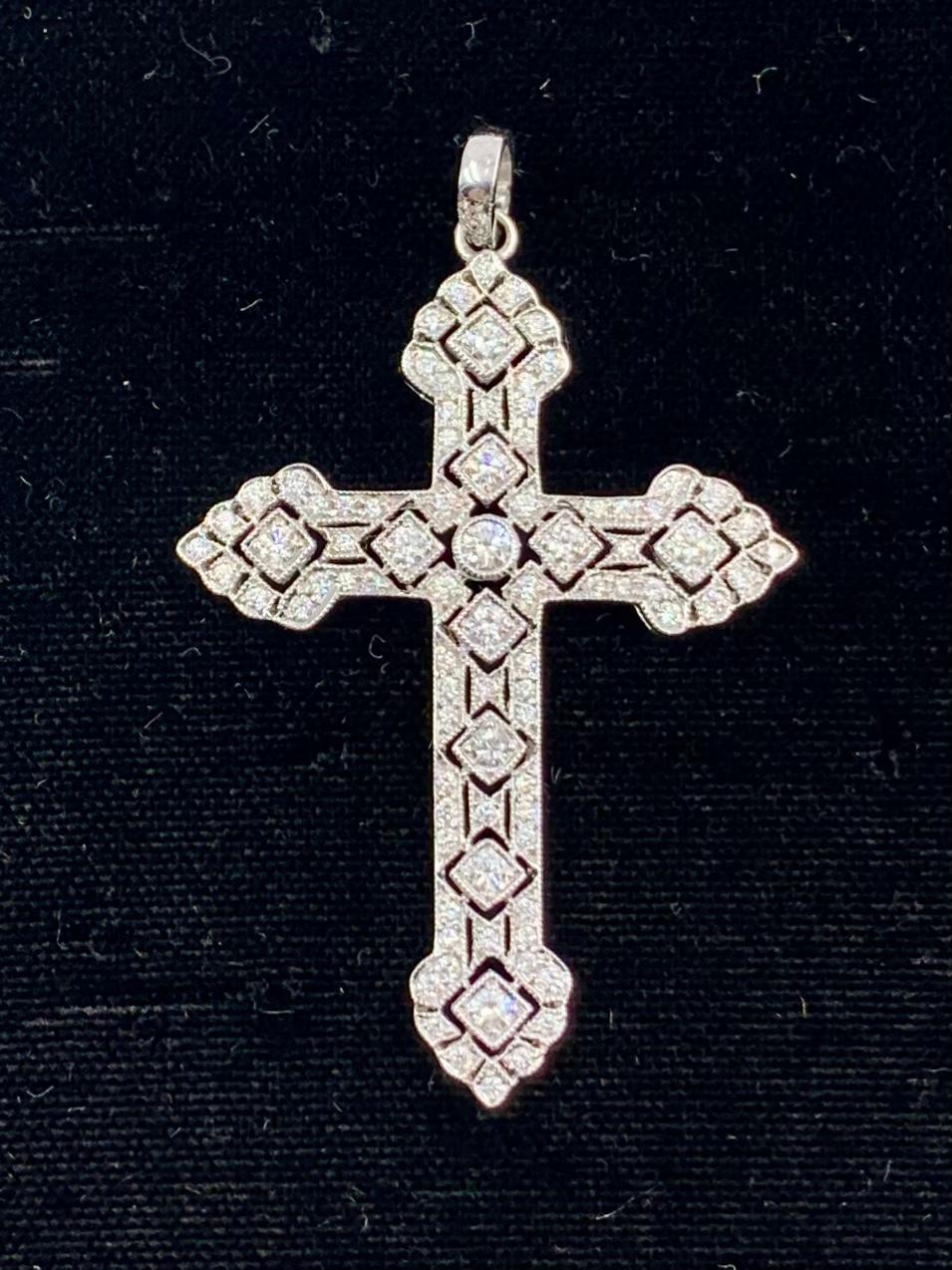 Antique Edwardian Diamond 18K White Gold Fine Reticulated Cross For Sale 5