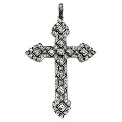 Edwardian Diamond 18K White Gold Fine Reticulated Cross, Early 20th Century