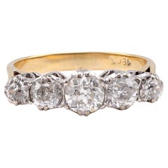 Edwardian Diamond 18K Yellow and White Gold Five Stone Band