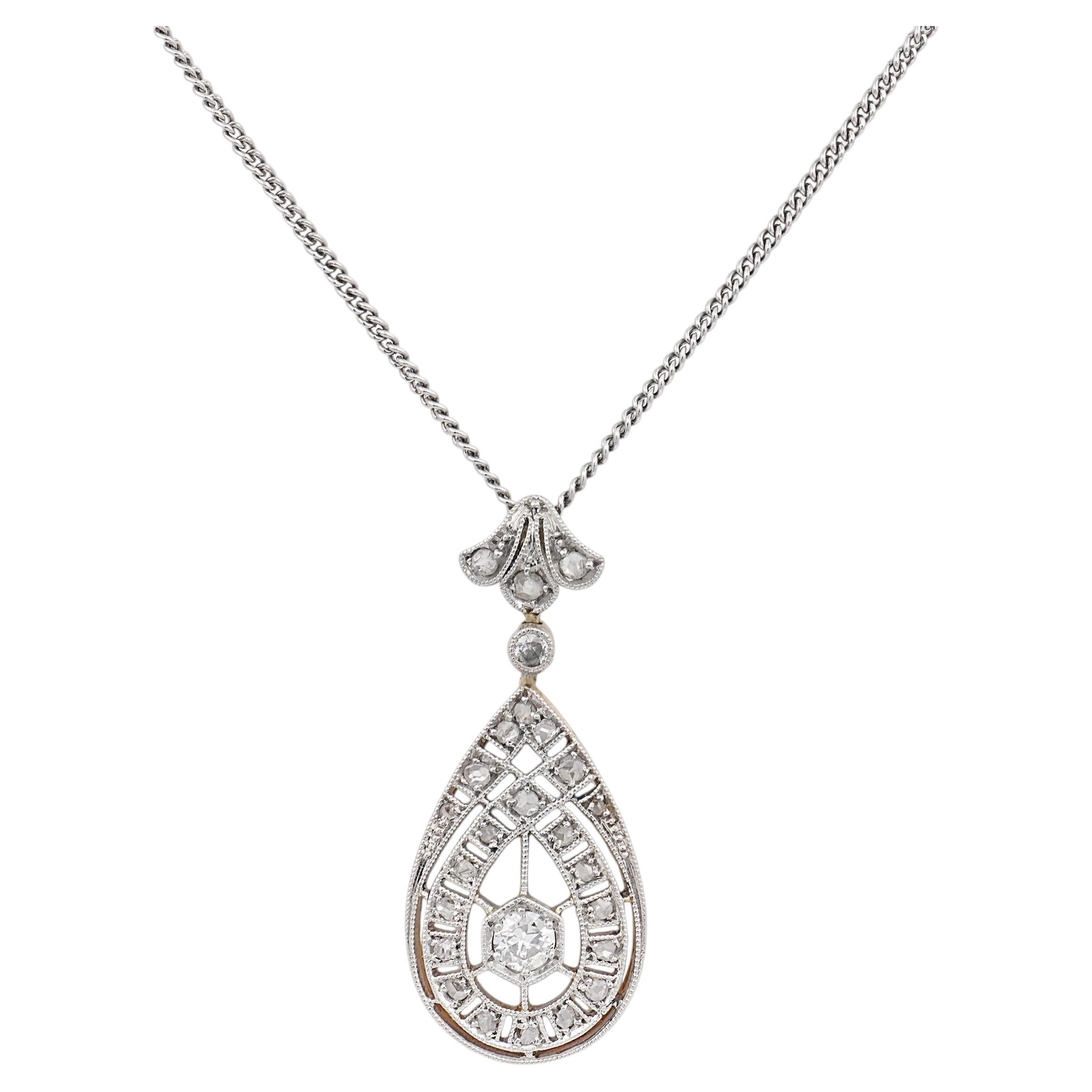 Edwardian diamond 18k yellow gold and platinum necklace