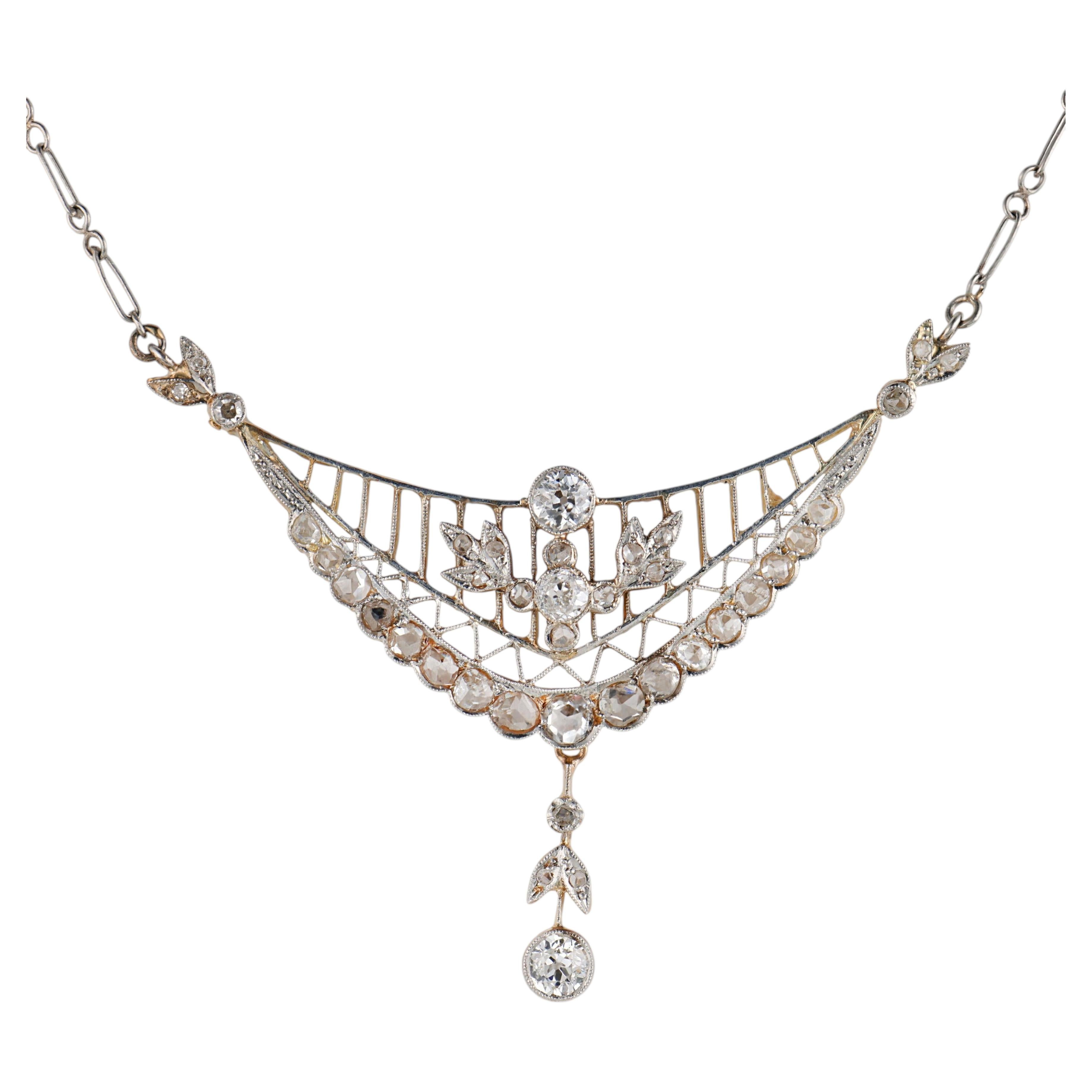 Collana edoardiana con diamanti in oro giallo 18 carati e platino