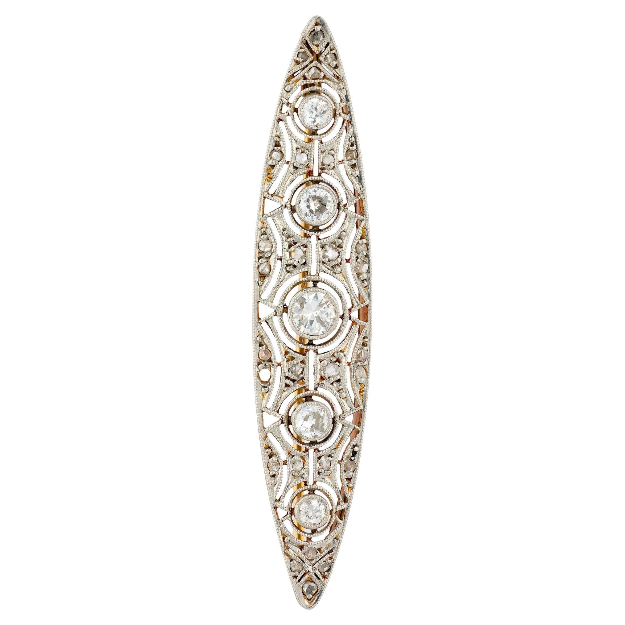 Edwardian diamond 18k yellow gold brooch For Sale