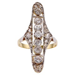 Edwardian Diamond 18K Yellow Gold Navette Ring