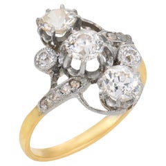 Edwardian diamond 18k yellow gold platinum ring