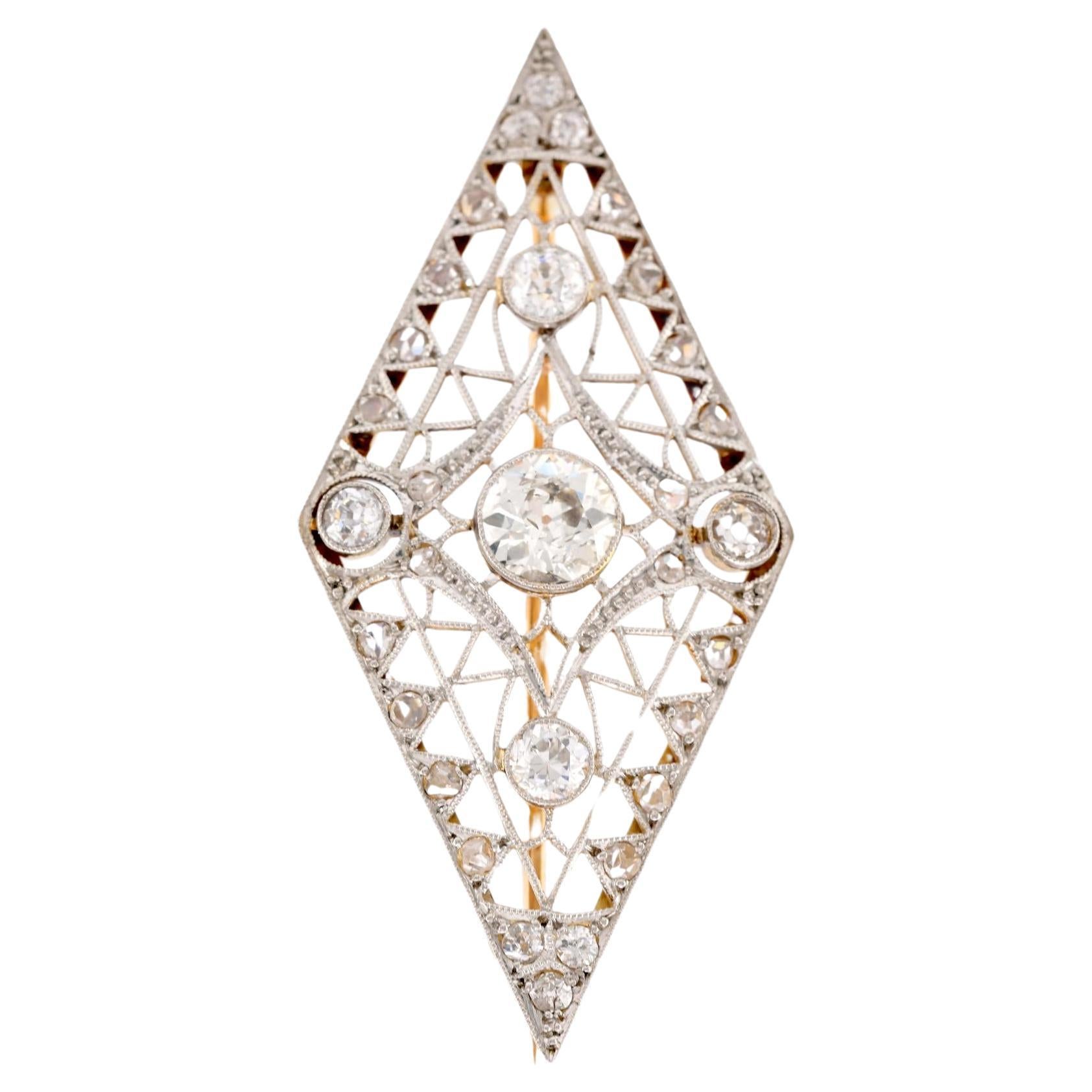 Edwardian Diamond 18K Yellow Gold Silver Brooch