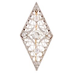 Edwardian Diamant 18K Gelbgold Silber Brosche